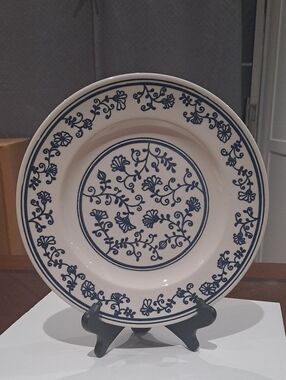Homer Laughlin Blue and Cream Floral Stoneware Plates. Set Of 2